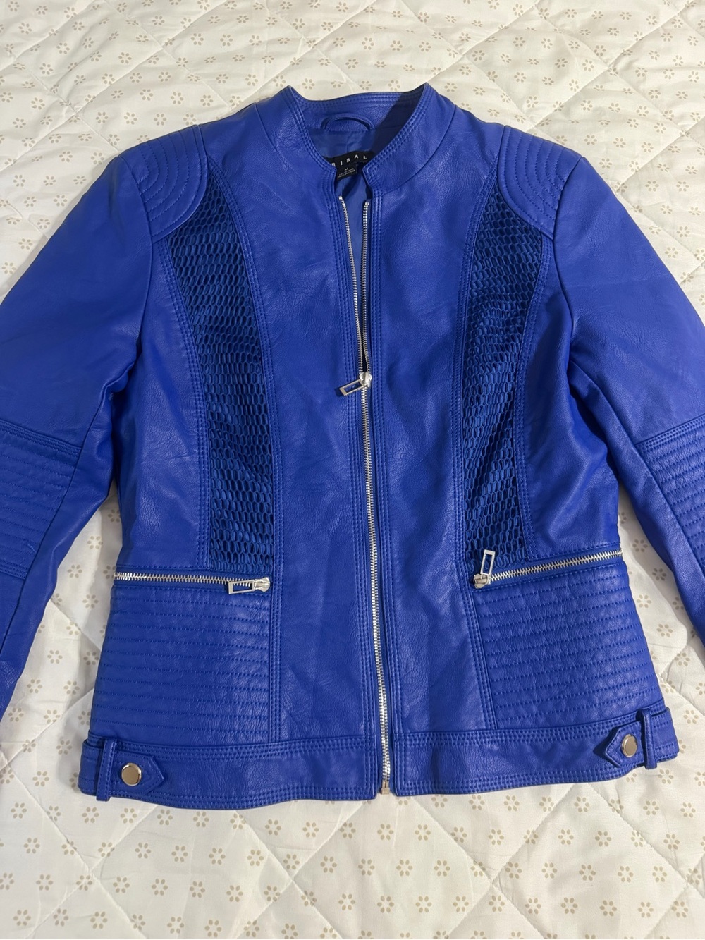 Tribal Electric Blue Leather Moto Jacket